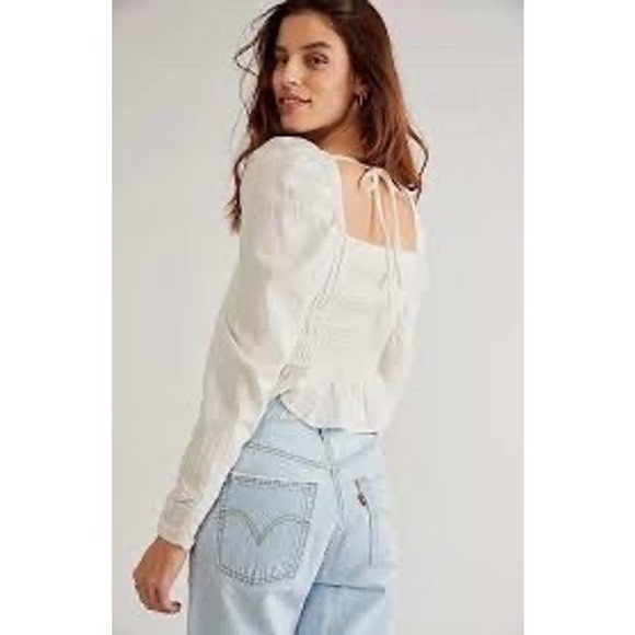 Free People White Chloe Top Puff Long Sleeve Blouse - Picture 2 of 16